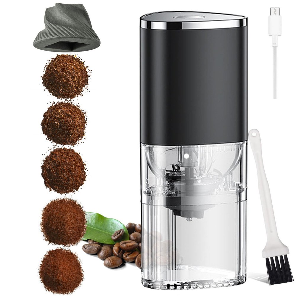 Mini Coffee Grinder for Camping, Rechargeable Coffee Grinder, Coffee Bean Grinder with Multiple Fine to Coarse Grind Settings, Conical Ceramic Grinding Core, for Drip/Espresso/Pour Over French Press
