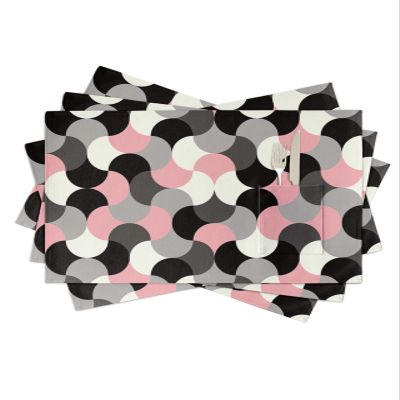 Abstract Table Placemats for Dining Table Set of 4,Cotton Linen Cloth Kitchen Place Mats with Pocket,Burlap Square/Rectangle/Round/Oblong Table Food Mat,Modernn Abstract Middle Century Pink Grey Black