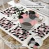 Abstract Table Placemats for Dining Table Set of 4,Cotton Linen Cloth Kitchen Place Mats with Pocket,Burlap Square/Rectangle/Round/Oblong Table Food Mat,Modernn Abstract Middle Century Pink Grey Black view 2