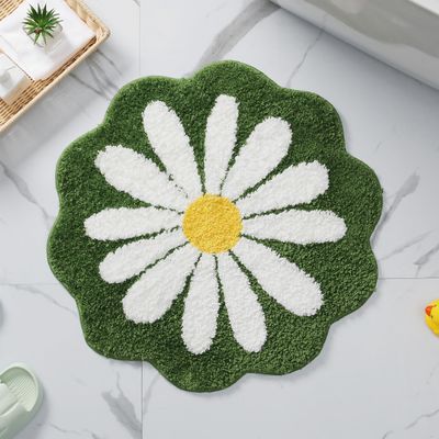 Carmoion Cute Bath Mat,Pink Flower Rug,Water Absorption Non Slip Mat,Soft Machine Wash Rug Mat for Bedroom Kitchen Bathroom Toilet Floors 25.6 x 25.6 Inches (Dark Green)