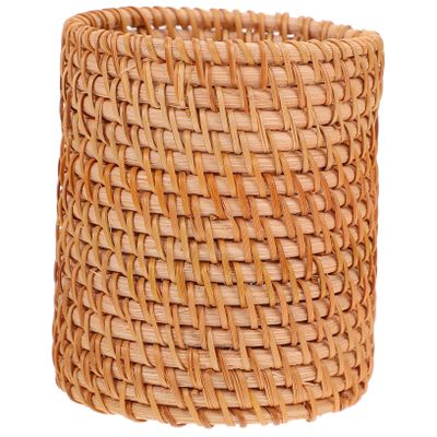 DECHOUS Boho Style Rattan Woven Vase Pen Cup Stylish Desk Accessory for Pen Storage and Home Organizati