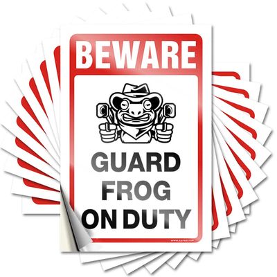 CakJuice Funny Sticker Beware! Guard Frog On Duty Funny Sticker 10 Pcs Sign Decor Stickers Funny (Size : 8X12CM)