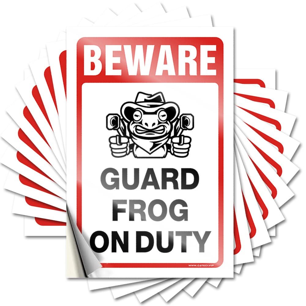 CakJuice Funny Sticker Beware! Guard Frog On Duty Funny Sticker 10 Pcs Sign Decor Stickers Funny (Size : 8X12CM)