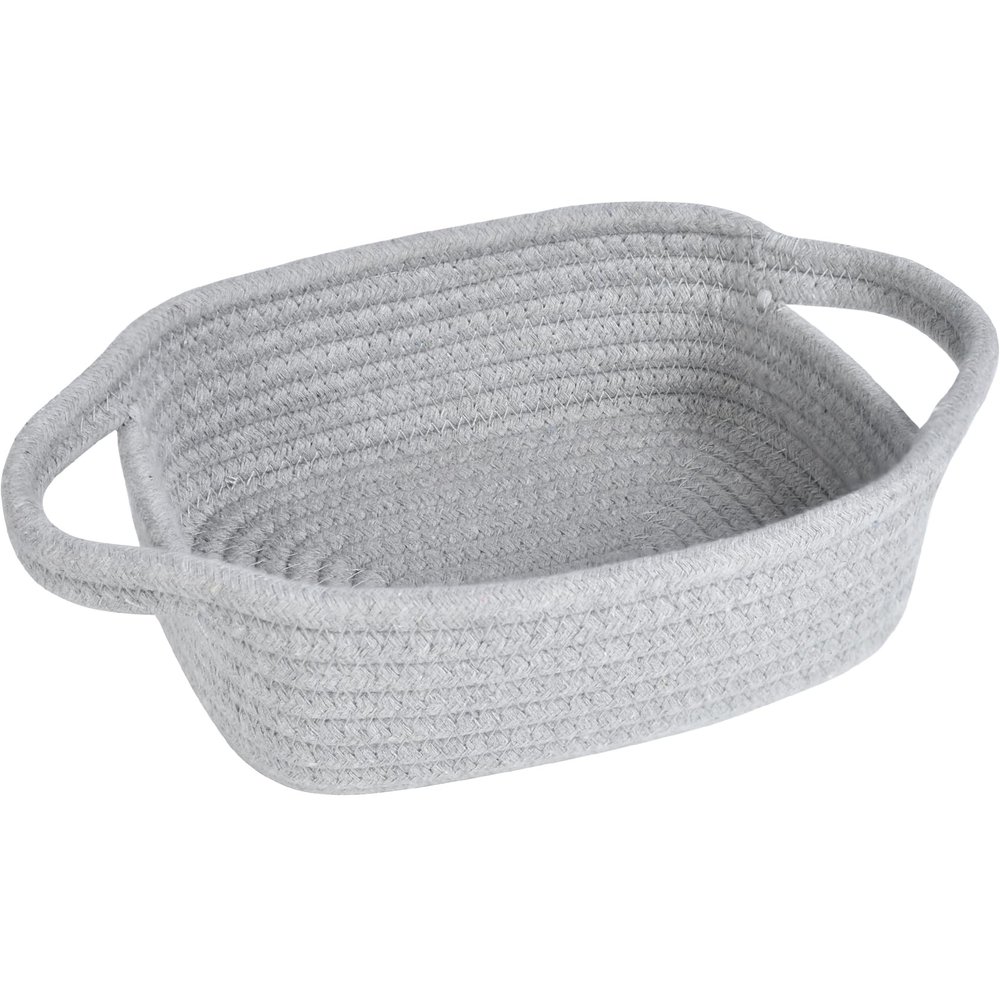 ABenkle Small Storage Basket, Mini Basket, Cute Tiny Cotton Rope Woven Basket, Shelf Basket, Boho Decorative Toy Dog Cat Basket for Nursery, Bedroom, Spa, Empty Gift Basket - XS,Grey