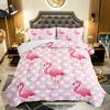 XYNHML Flamingo Comforter Set Full Size Tropical Pink Flamingo Love Heart Pattern Bedding Set Kawaii Quilted Duvet for Kids Girls Boys Adult with 1 Comforter and 2 Pillowcases view 1