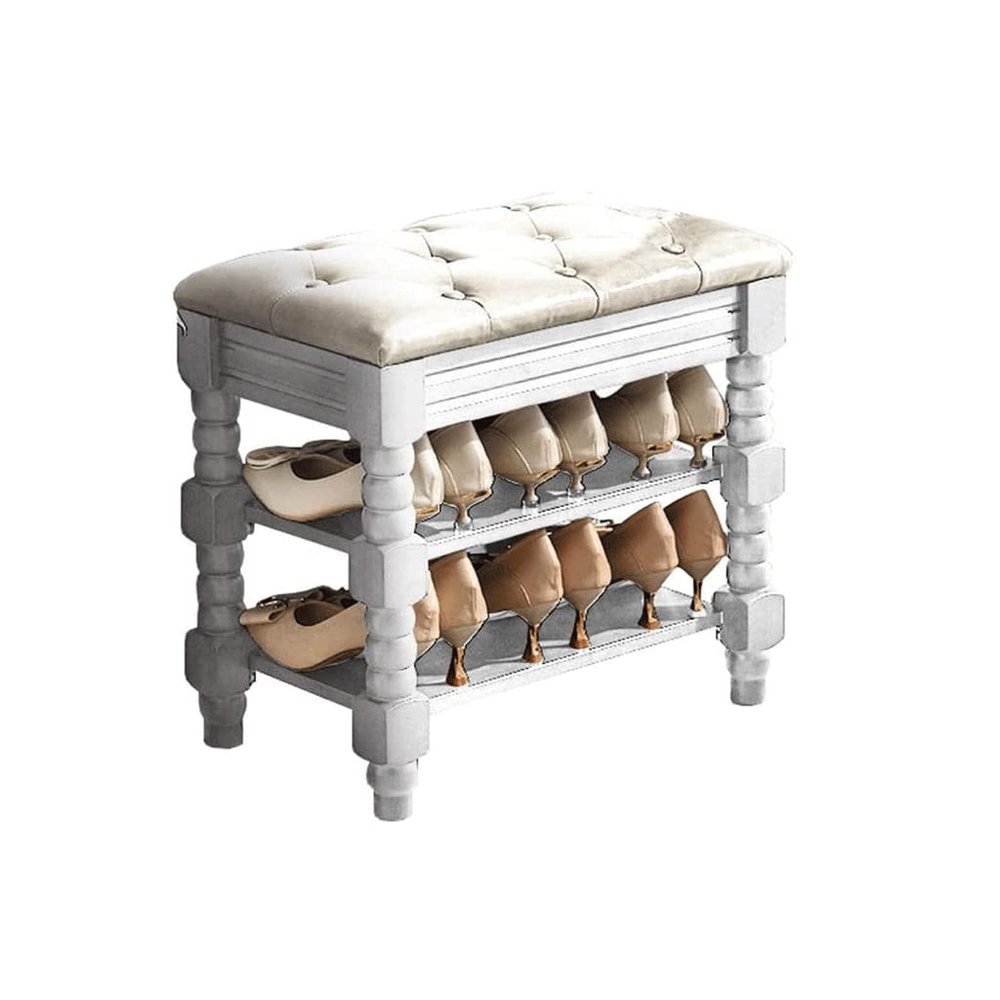 LIOONS Fashion Shoe Rack 4 Tier Shoe Racks Vintage Free Standing Shoe Racks Soft Leather Seat Entryway Shoe Shelf Closet Shoe Storage Organizer Exquisite Beautiful