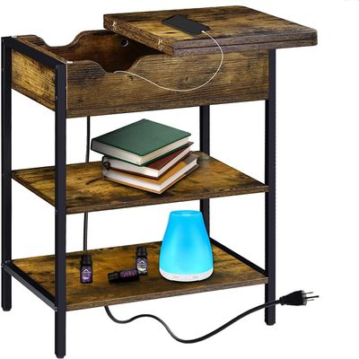 Lapensa 3 Tier End Table with Charging Station, Side Charging Table with USB Ports and Outlets, Bedside Desk for Small Spaces