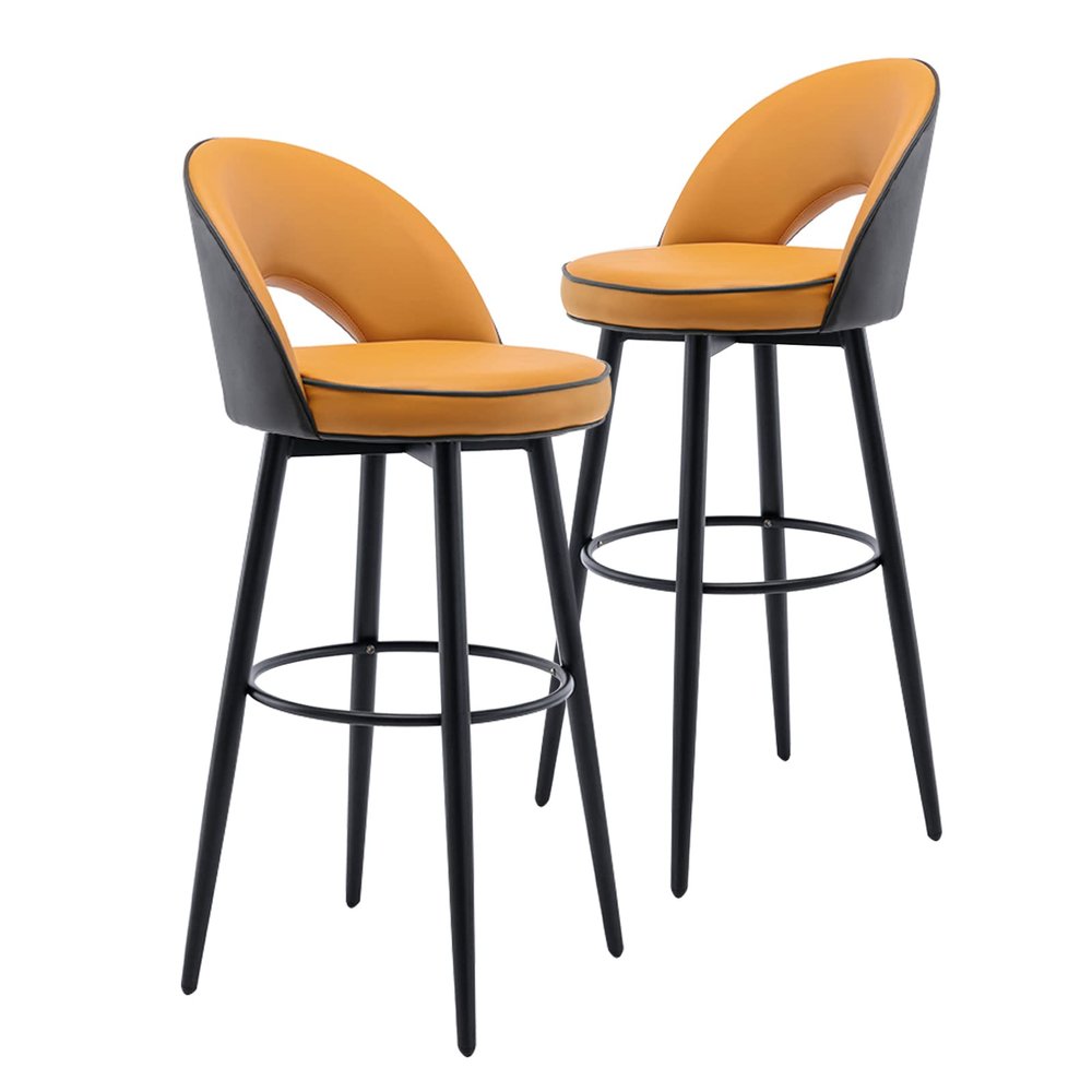 AYQEHYO Grey 360 Rotation Artificial Leather Bar Stool 2-Piece with Metal Legs Upholstered Easy to Assemble Living Room/Coffee Shop/Restaurant(H:26/30in)