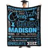 MyPupSocks Personalized Class of 2024 Graduation Gift Blanket with Grads Name and School Name, Perfect for Memories of The Big Day, Customized Name Throw Blanket 50"x60" view 1