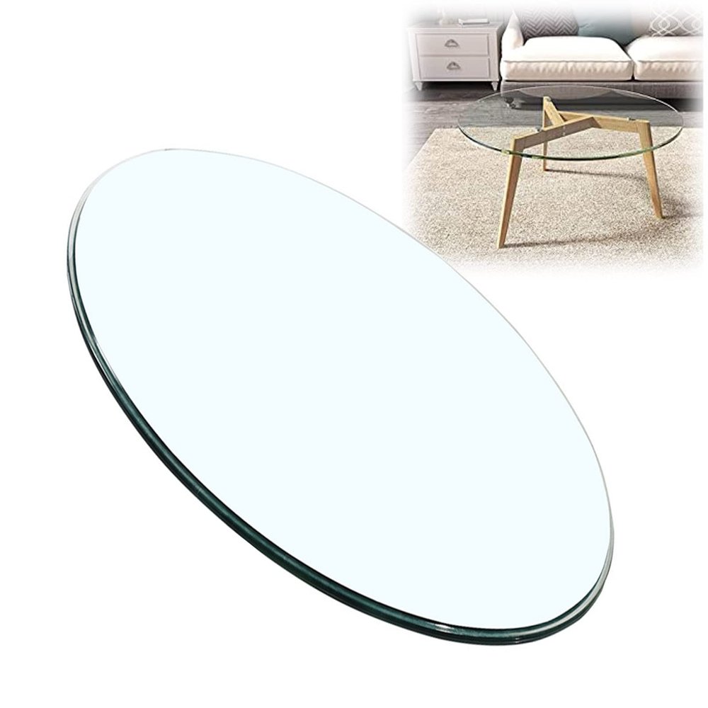 WORDFUN Glass Dining Table Top, Round Glass Table Tops, 1/4" Thick Tempered Polished Edge, Rubber Antis Slip Pads, for Dining Table, Round Table Glass