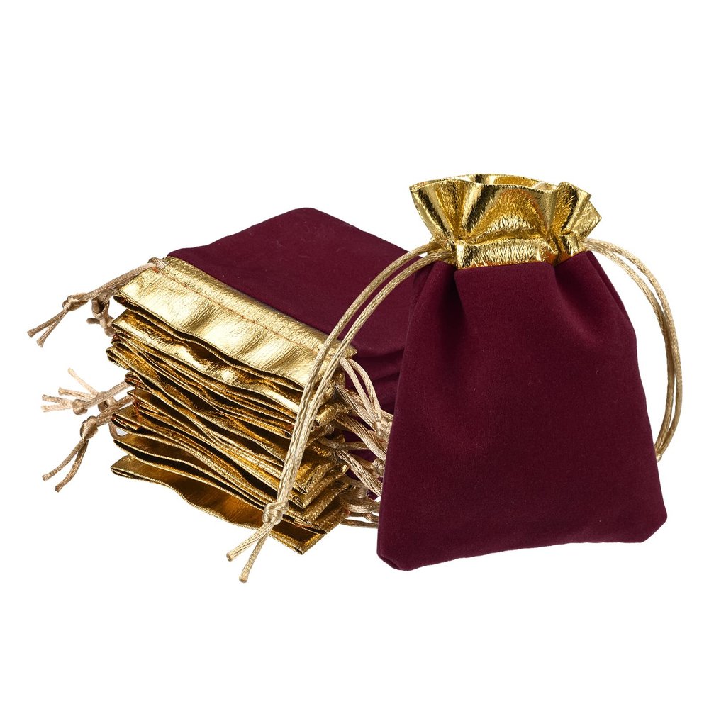 PATIKIL 10Pcs Velvet Drawstring Bags 3.15x3.94 Inch Gift Bags Jewelry Pouches Burgundy for Christmas Birthday Party Wedding Candy Headphones