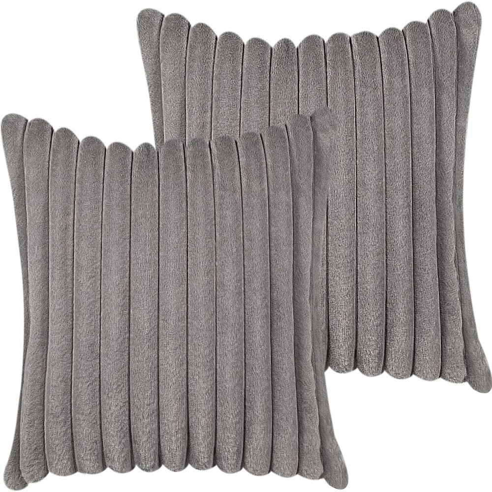 16x16 Throw Pillow Covers Set of 2, Decorative Faux Fur Covers for Bed, Couch Soft Fluffy Pillow Cover with Velvet Back for Living Room, Neutral Home Dcor Accent for Sofa - Dark Gray