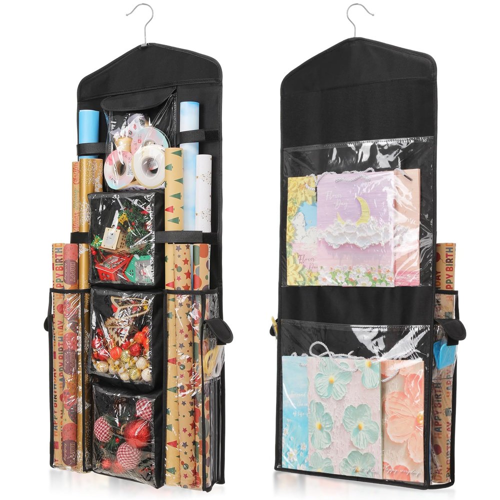EXLIFBAG Wrapping Paper Storage, Gift Wrap Organizer Holder Double-Sided Hanging Gift Bag Storage Organizer