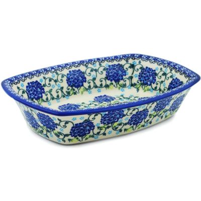Polmedia Polish Pottery Rectangular Baker UNIKAT - Cobalt Hydrangea Pattern Handmade in Boleslawiec Poland by Ceramika Dalia + Certificate of Authenticity