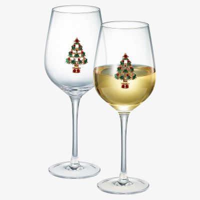 Christmas Tree Diamond Studded Winter Wine Glasses Set of 2 Stemmed Holiday Drinkware for Gifts Seasonal Cheer and Winter Trees Decor Elegant Tree Ornament Design Glasses for Festive Entertaining