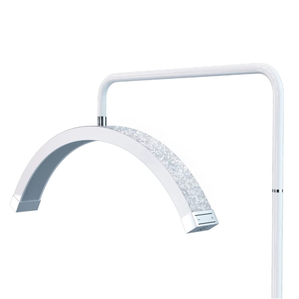 Atlas View Bling Half Moon Lash Light | Dimmable LED Diamond Esthetician Light for Eyelash Techs - LED Floor Lash Lamp with Adjustable Height, Touch Control & Stable Base | Warm & Cool Tones | White