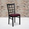 EMMA + OLIVER 2 Pack Black Window Back Metal Restaurant Chair - Burgundy Vinyl Seat view 1