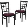 EMMA + OLIVER 2 Pack Black Window Back Metal Restaurant Chair - Burgundy Vinyl Seat view 3