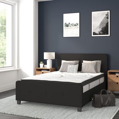EMMA + OLIVER Full Tufted Platform Bed in Black Fabric with 10 Inch Pocket Spring Mattress