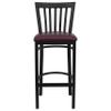 EMMA + OLIVER 2 Pack Black School House Back Metal Restaurant Barstool - Burgundy Vinyl Seat view 4