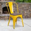 EMMA + OLIVER 4 Pack Yellow Metal Stackable Chair - Wood Seat - Restaurant Chair - Bistro Chair view 1