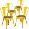 EMMA + OLIVER 4 Pack Yellow Metal Stackable Chair - Wood Seat - Restaurant Chair - Bistro Chair view 3