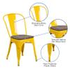 EMMA + OLIVER 4 Pack Yellow Metal Stackable Chair - Wood Seat - Restaurant Chair - Bistro Chair view 4