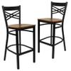 EMMA + OLIVER 2 Pack Black X Back Metal Restaurant Barstool - Cherry Wood Seat view 2