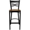 EMMA + OLIVER 2 Pack Black X Back Metal Restaurant Barstool - Cherry Wood Seat view 3