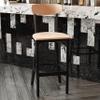 EMMA + OLIVER Yara Industrial Bar Stool - Solid Wood Seat in Natural Birch - Black Steel Frame - Floor Glides - 500 lbs. Static Weight Capacity - Set of 2 view 1