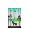 Retro Wolf Forest Black Silhouettes Hanging Jewelry Organizer Earring Holder for Women, Green Teal Ombre Wood Board Earring Organizer for Necklaces Rings on Closet, Wall, Door view 1