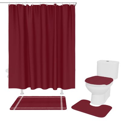 Teamery Shower Curtain Set, Red Solid Color Shower Curtain, Bathroom Sets with Shower Curtain and Rugs, Bathroom Decor Bathroom Set, Shower Curtains for Bathroom, Bathroom Accessories