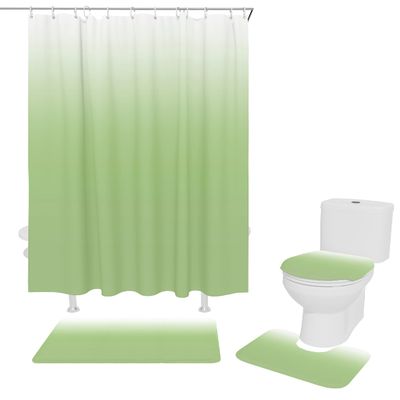 Teamery Shower Curtain Set, White Green Ombre Shower Curtain, Bathroom Sets with Shower Curtain and Rugs, Bathroom Decor Bathroom Set, Shower Curtains for Bathroom, Bathroom Accessories