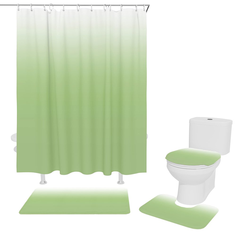 Teamery Shower Curtain Set, White Green Ombre Shower Curtain, Bathroom Sets with Shower Curtain and Rugs, Bathroom Decor Bathroom Set, Shower Curtains for Bathroom, Bathroom Accessories