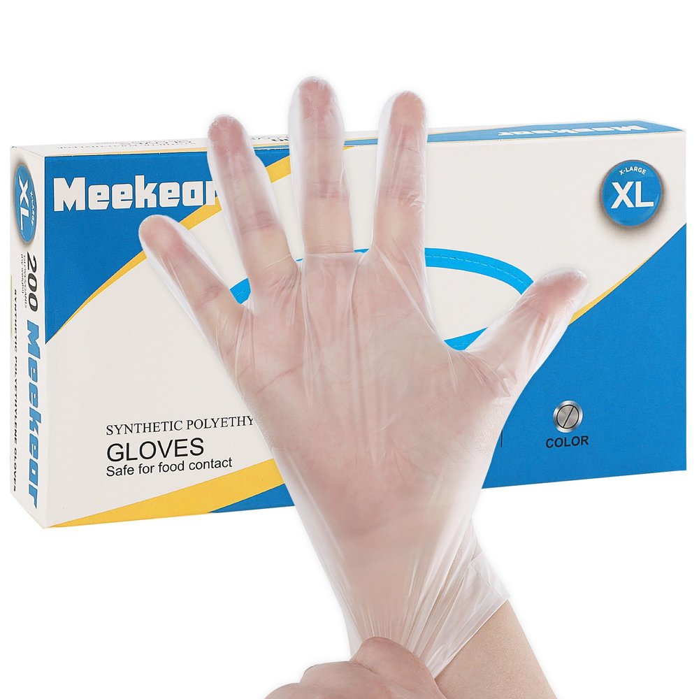 Meekear Food Prep Disposable Gloves, TPE Clear Latex-Free Food Safe Cleaning Gloves, BPA Free, Powder Free, Oil Tight (200, Medium)
