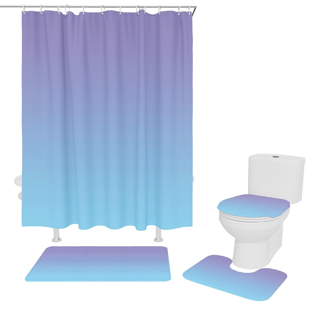 Teamery Shower Curtain Set, Purple Blue Ombre Shower Curtain, Bathroom Sets with Shower Curtain and Rugs, Bathroom Decor Bathroom Set, Shower Curtains for Bathroom, Bathroom Accessories