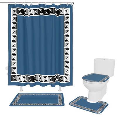 Shower Curtain Set, Chinese Style Design Pattern Navy Blue Shower Curtain, Bathroom Sets with Shower Curtain and Rugs, Bathroom Decor Bathroom Set, Shower Curtains for Bathroom, Bathroom Accessories