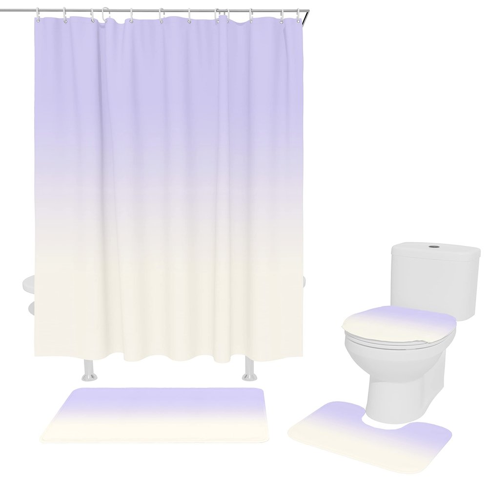Teamery Shower Curtain Set, Purple White Ombre Shower Curtain, Bathroom Sets with Shower Curtain and Rugs, Bathroom Decor Bathroom Set, Shower Curtains for Bathroom, Bathroom Accessories