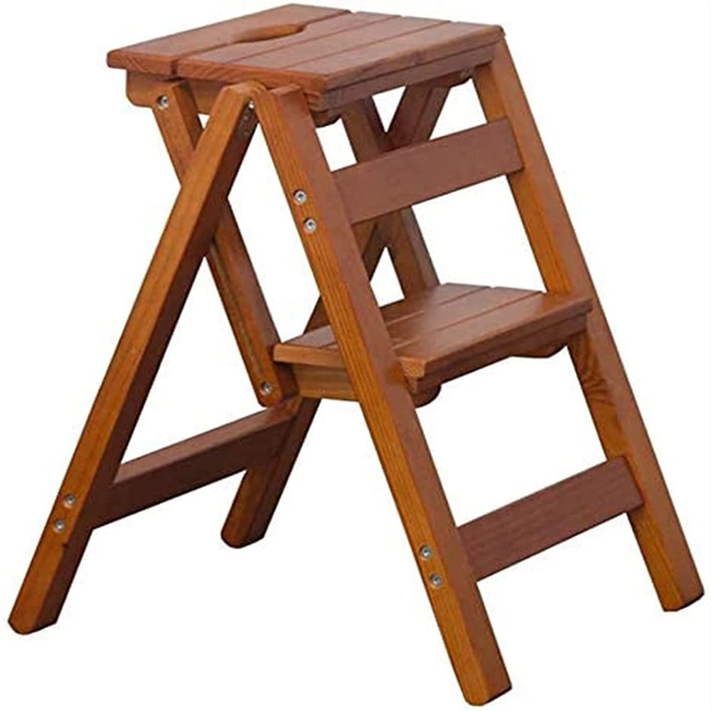 Folding Step Stool Stepladders 2 Steps Ladders Small Stool Folding Portable Solid Wood Household Step Rack Ladder Multi-Purpose Folding Stool/Brown