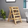 Folding Step Stool Stepladders 2 Steps Ladders Small Stool Folding Portable Solid Wood Household Step Rack Ladder Multi-Purpose Folding Stool/Brown view 4