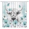 ZWSMZW Farmhouse Highland Cow Shower Curtain Teal Daisy Flower Butterfly Western Bull Funny Wildlife Rustic Country Farm Animal Bathroom Decor Fabric Curtains with Hooks view 1