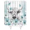 ZWSMZW Farmhouse Highland Cow Shower Curtain Teal Daisy Flower Butterfly Western Bull Funny Wildlife Rustic Country Farm Animal Bathroom Decor Fabric Curtains with Hooks view 2