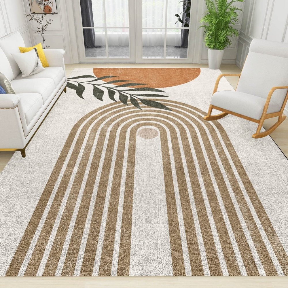 QARANO Boho Minimalist Art Kids Rugs, Mid Century Sun Modern Bedroom Rug, with Non-Slip Rubber Backing for Decor Teen Boys Room Floor Lounge Nursery, 5ft x 6ft