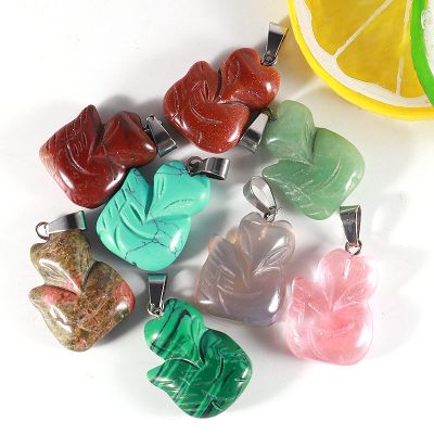 15pcs Sculpture Natural Stone Crystal Pendant Beads Carved Skull Bear Animal Shape Making,Fox 16x22