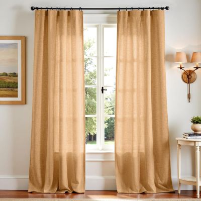 jinchan Linen Blend Curtains 96 inch Length 2 Panels for Bedroom Living Room, Floor to Ceiling 50 inch Wide Farmhouse Drapes with Rod Pocket Back Tab(50W x 96L, Mustard Yellow)
