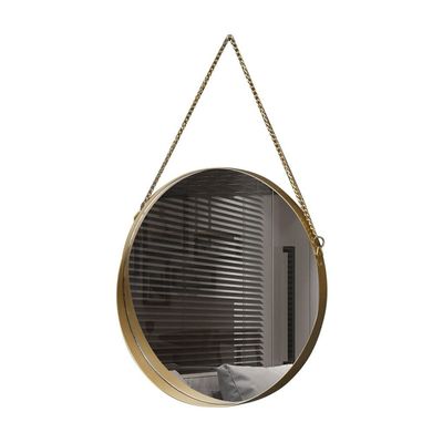 BNNP Compact Vanity Mirror Wall-Mounted Mirror Without Punching Bathroom High-Definition Cosmetic Mirror with Chain Metal Round Decorative Mirror Salon Hairdressing Mirror (Size : Small)