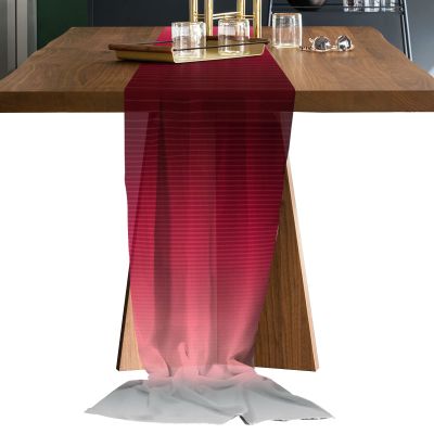 Chiffon Table Runner, Sheer Table Runners Romantic Wedding Tableclothes, Grey Rose Red Stripe GradientGrey Rose Red Stripe Gradient Table Cloth for Party Table Centerpieces Decorations 19x55 inch
