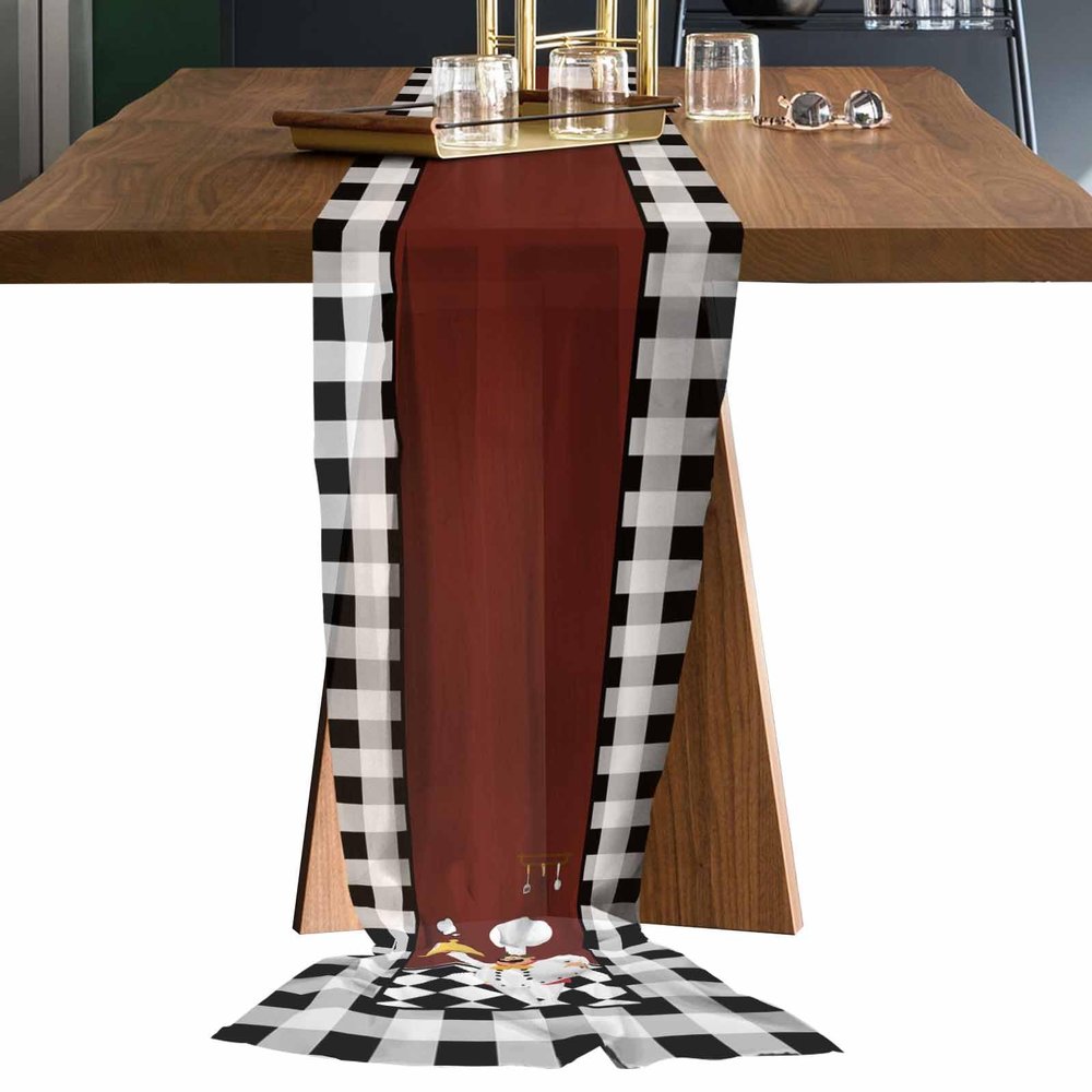 Chiffon Table Runner, Sheer Table Runners Romantic Wedding Tableclothes, Black and White Checkered Kitchen Chef Food Knife and Fork Table Cloth for Party Table Centerpieces Decorations 27x120 inch
