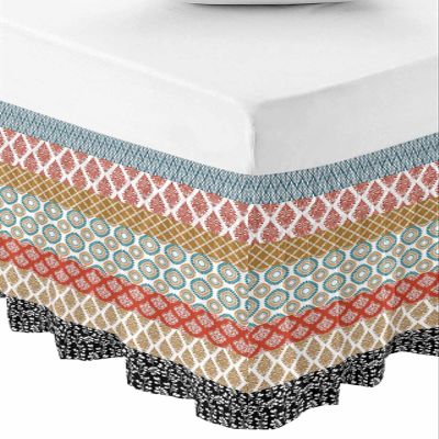 Boho Bed Skirt King Size 18 Inch Drop, Adjustable Elastic Bedskirt Dust Ruffle for King Size Bed, Colorful Striped Ethnic Modern Geometric Abstract Art Wrap Around Bed Skirts Pleated Bed Frame Cover