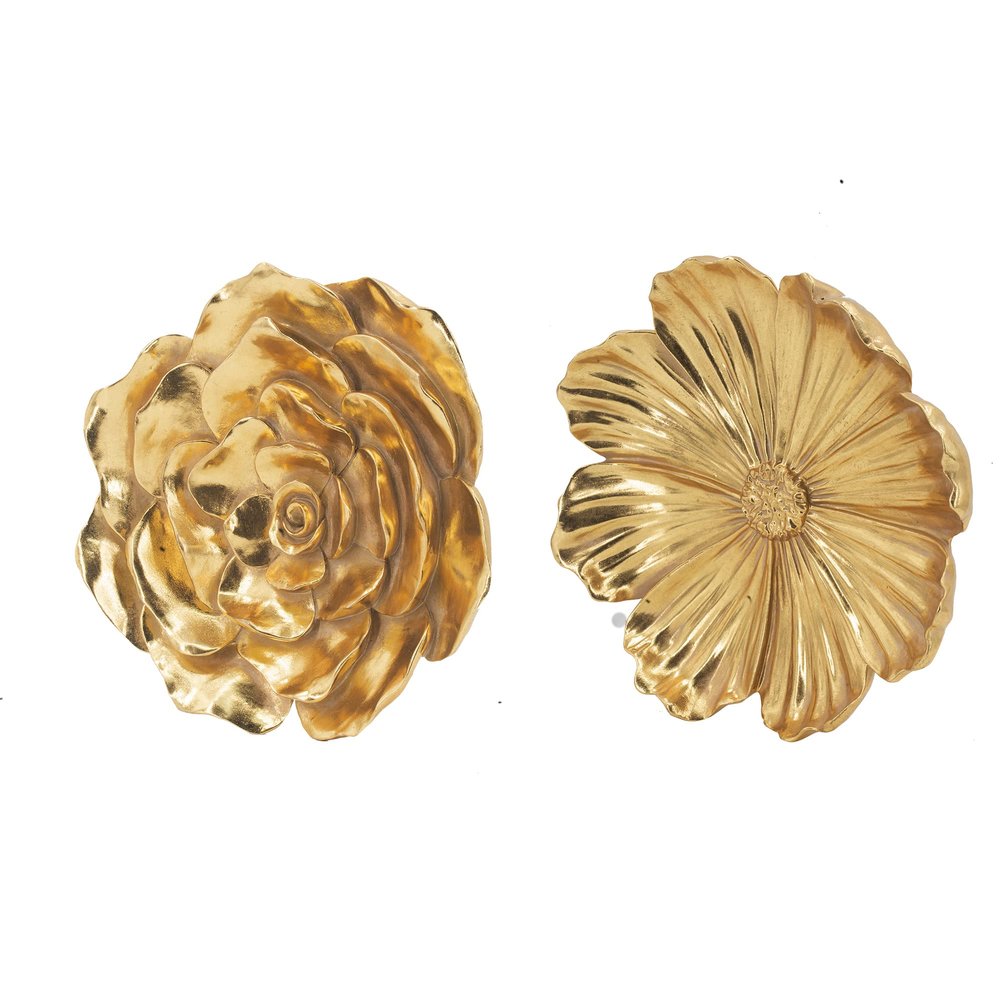 A&B Home Gold Floral Wall Accent, Contemporary Rose Hanging Wall Art, Wall Decor Flower Sculpture for Living Room Hallway Bedroom Office, Set of 2